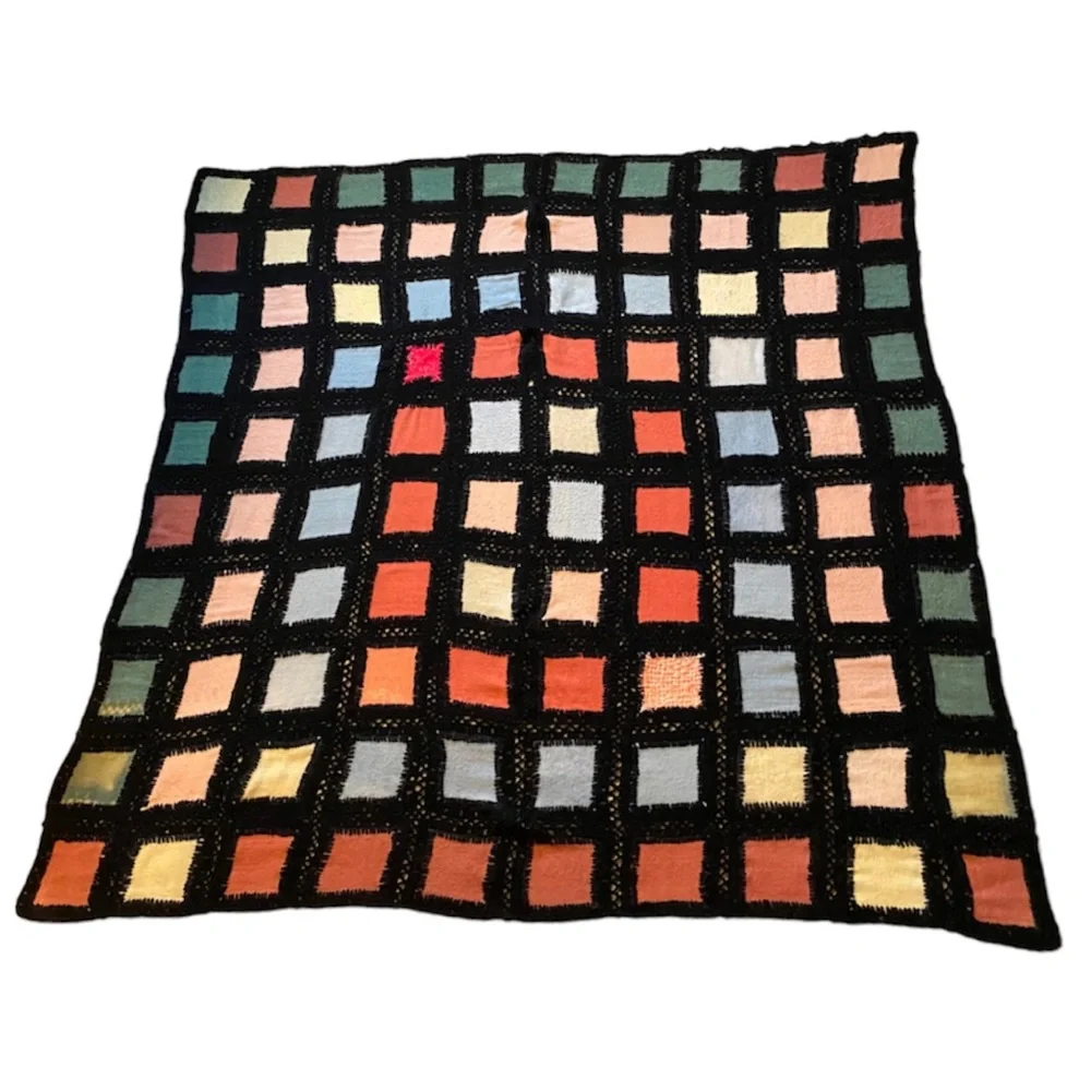 Vintage Hand Crafted Quilt Patchwork Primitive Antique Wool Crochet Knit Afghan